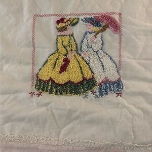 Antique Early 20th-Century Punch Needle Quilt / Bedspread Figural Ladies Panels